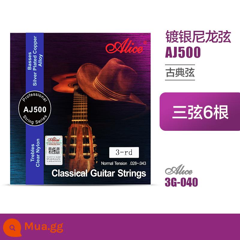 Chính Hãng Alice AJ500 Dây Đàn Guitar Cổ Điển Bạc Dây Nylon Bộ 6 Phụ Kiện Đàn Guitar Cổ Điển - Tam tiên 6 miếng