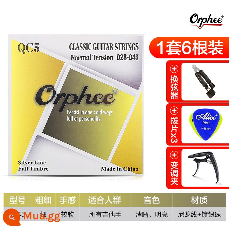 Dây đàn guitar cổ điển Orphee Olufi Dây nylon Bộ 6 bộ đầy đủ phụ kiện dây đàn guitar chống gỉ - QC5(028-043)+capo+quà tặng