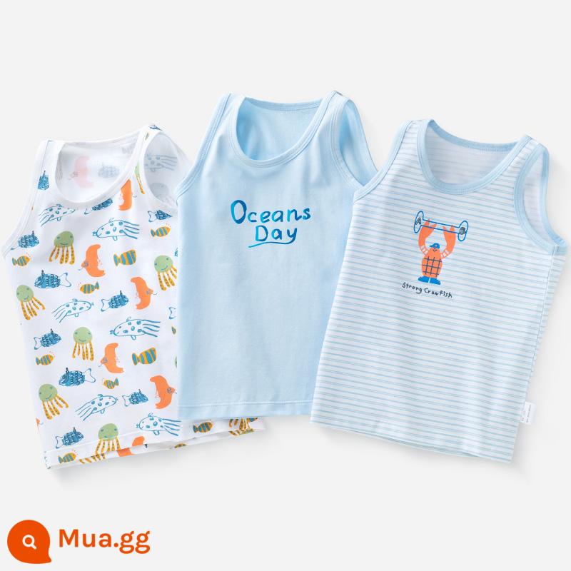 Áo Vest Trẻ Em Bé Trai Cotton Mặc Bên Trong Bé Trai Bé Trai Bé Trai Mùa Hè Vượt Rào Quần Lót Trẻ Em Áo Vest Nhỏ - Bông Lycra thám hiểm dưới đáy biển