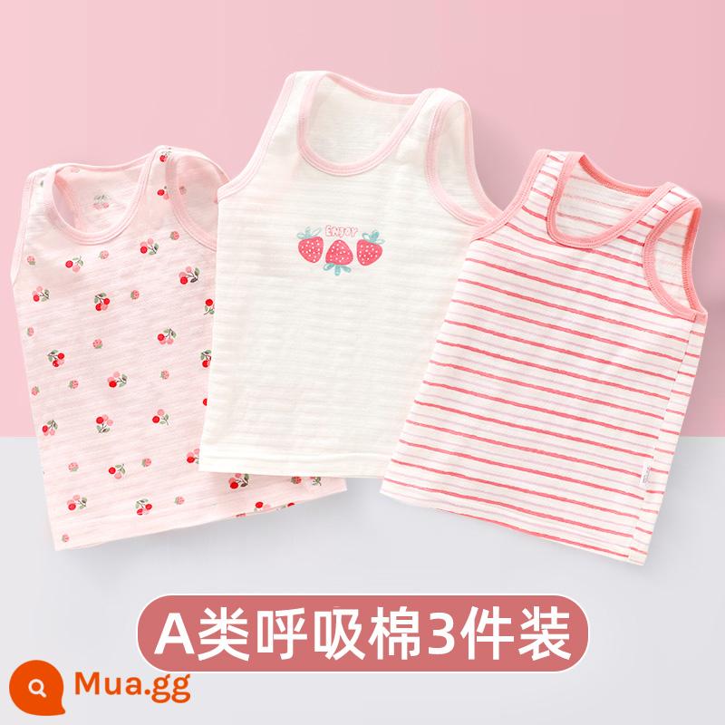 Áo Vest Trẻ Em Bé Gái Mặc Cotton Bé Gái Bé Gái Bé Gái Địu Nhỏ Trẻ Em Bé Gái Quần Lót Bé Gái Vest Nhỏ - Dâu Cherry - Bông Thở (3 Gói)