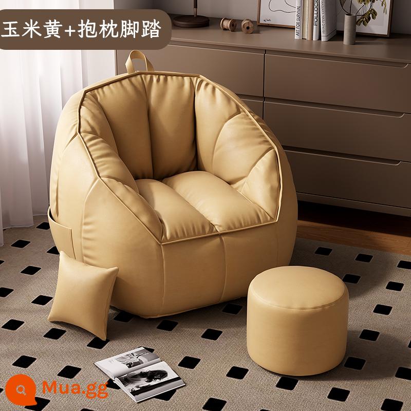 Ghế Sofa Lười Có Thể Nằm Ngủ Đơn Túi Đậu Căn Hộ Nhỏ Trẻ Em Sofa Nhỏ Phòng Ngủ Tatami Ghế Phòng Khách Phòng Khách - Vàng ngô + gác chân gối - siêu đầy [vải kỹ thuật không giặt]