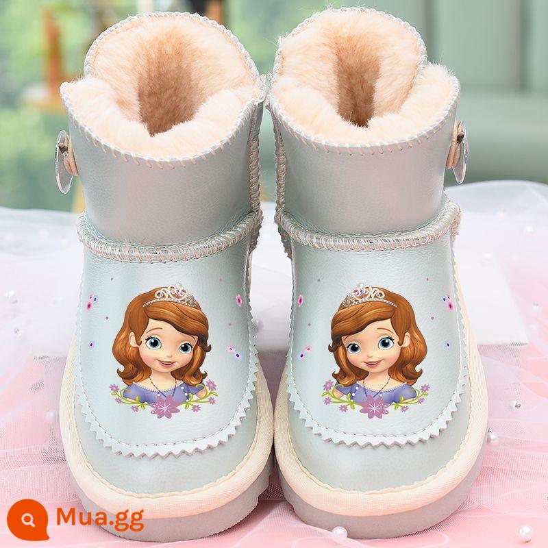 Da cô gái giày tuyết 2022 BOOTS mùa đông mới Giày bông dày đôi giày trẻ em Giày trẻ em ấm áp cotton cotton chống tuyết không thấm nước - Trái tim Sophia Ánh trăng + Da thật chống thấm nước + Đáy mềm Oxford