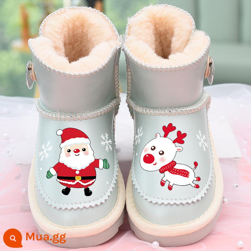 Da cô gái giày tuyết 2022 BOOTS mùa đông mới Giày bông dày đôi giày trẻ em Giày trẻ em ấm áp cotton cotton chống tuyết không thấm nước - Old Man Deer Moon Color + Da thật chống thấm nước + Đáy mềm Oxford