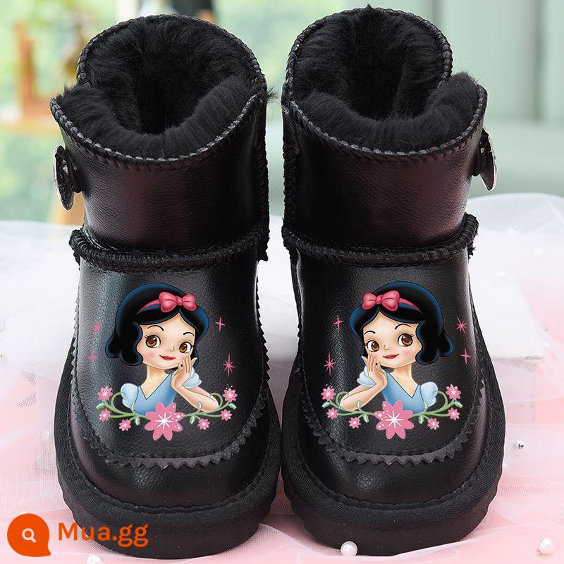 Da cô gái giày tuyết 2022 BOOTS mùa đông mới Giày bông dày đôi giày trẻ em Giày trẻ em ấm áp cotton cotton chống tuyết không thấm nước - Bạch Tuyết Đen + Da thật chống thấm nước + Đáy mềm Oxford