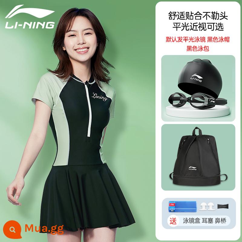 Đồ Bơi Li Ning Đầm Mùa Xuân Nữ 2022 Mới Phong Cách Bùng Nổ Cho Thấy Mỏng Che Béo Bụng Bé Gái Bảo Thủ Đồ Bơi - [Bộ đồ bơi một mảnh ngắn tay 138 kèm kính bơi, mũ và túi]