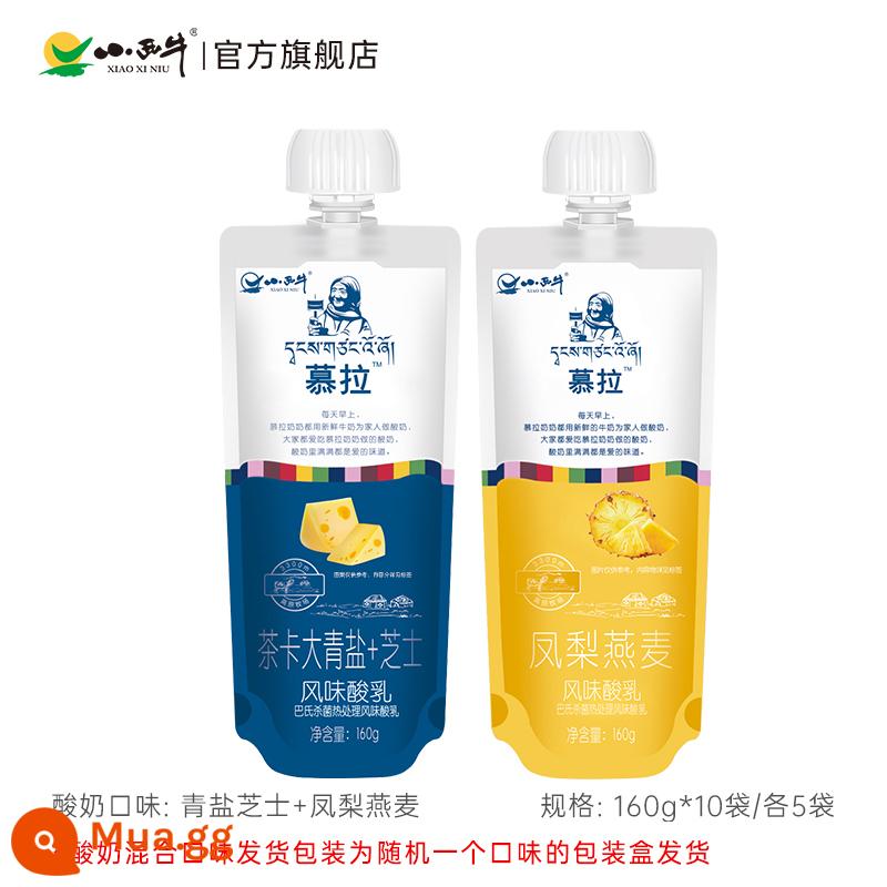 Quảng Minh Xiaoxi Niu Qinghai sữa chua nhiệt độ phòng probiotic phô mai yến mạch lúa mạch cao nguyên sữa chua hoa quả 160g * 10 túi - Yến mạch dứa và phô mai muối xanh mỗi loại 5 túi