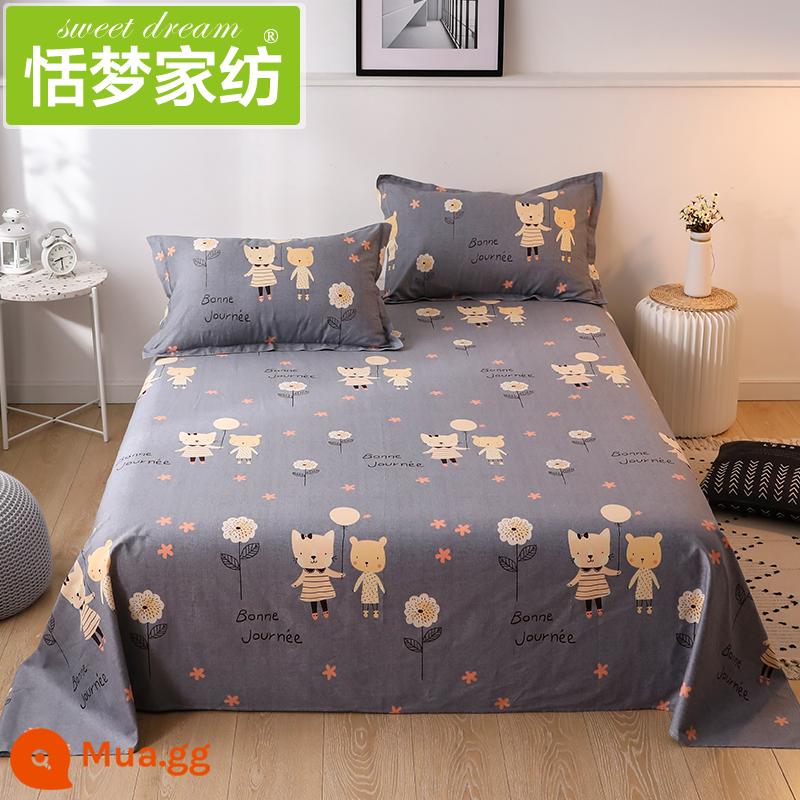 100% cotton ga trải giường đơn mảnh cotton nguyên chất ký túc xá sinh viên nam giường đôi dày 1,5 m chăn - chú mèo dễ thương