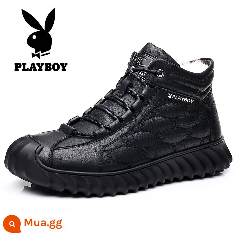 Giày bốt nam Playboy cotton ấm áp mùa đông Plus nhung Đông Bắc da thật len ​​len cao cấp giày da chống trượt tuyết dành cho nam - 9688 màu đen cộng với nhung