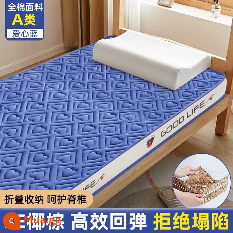 Cọ dừa nệm cứng thảm ký túc xá sinh viên đơn dày đệm cao su 90x190 gấp tatami nệm miếng lót - Màu xanh tình yêu [Phong cách thoải mái 6cm]