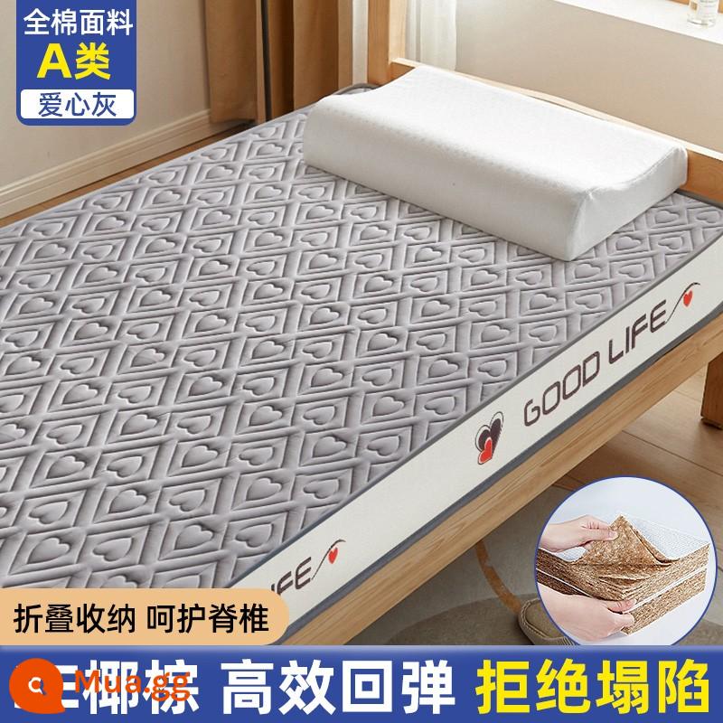 Cọ dừa nệm cứng thảm ký túc xá sinh viên đơn dày đệm cao su 90x190 gấp tatami nệm miếng lót - Màu xám tình yêu [bản dày 10cm]