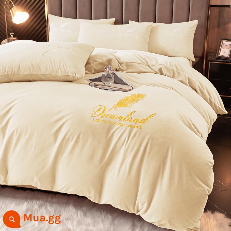 Chăn ga gối đơn mảnh ký túc xá sinh viên đơn 150x200x230 mùa đông không cotton vỏ chăn bông nguyên chất chăn ga gối cotton giặt sạch - Lông vũ - màu vàng nhạt [hai mặt cộng với nhung và dày, nhanh ấm và ngủ trần]