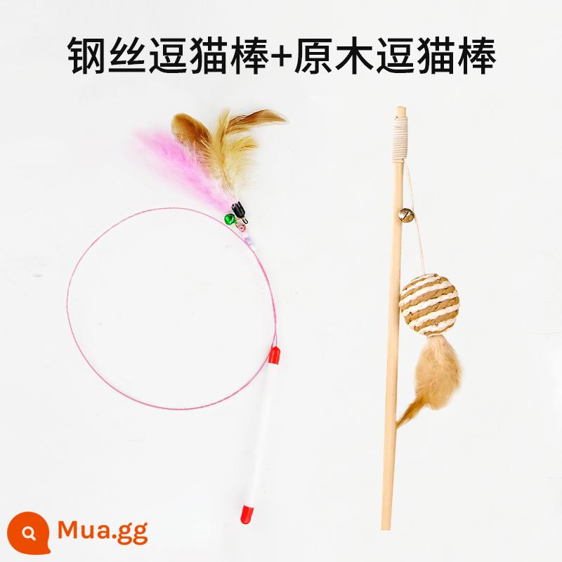 Chú Mèo Ngộ Nghĩnh Stick Đồ Chơi Cho Mèo Chuông Lông Vũ Tự Vui Giảm Chán Mèo Ngộ Nghĩnh Hiện Vật Dây Thép Chống Cắn Cần Dài Đồ Cho Thú Cưng Tự Động - Que trêu mèo bằng dây thép + que trêu mèo bằng gỗ