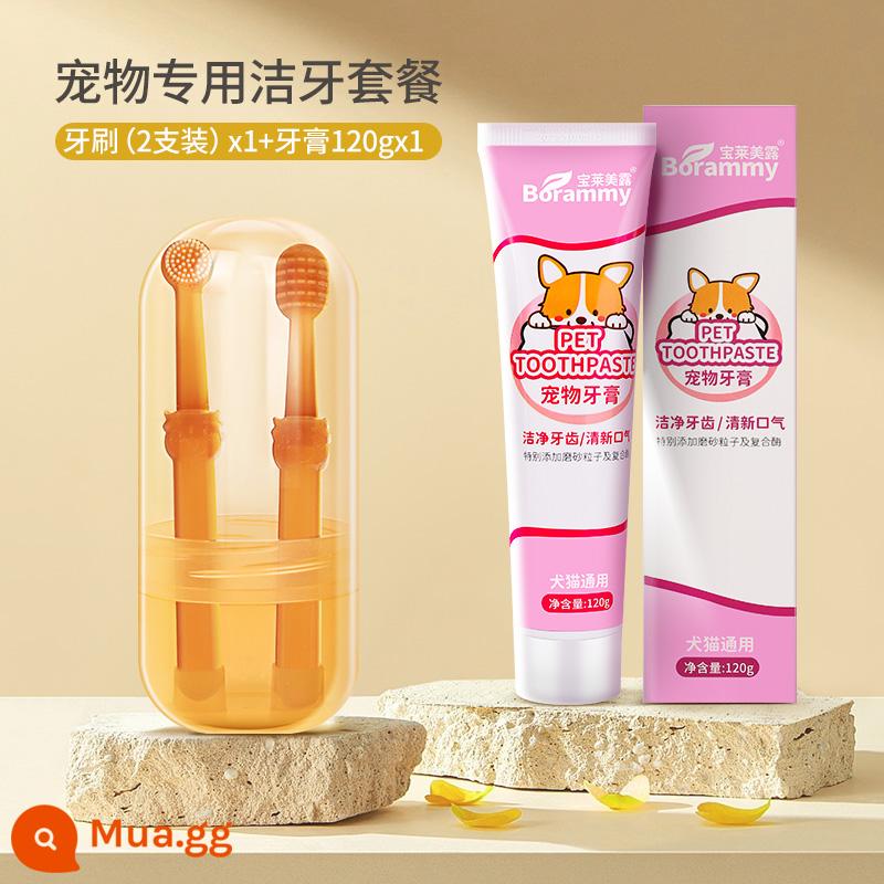 Mèo cưng silicone bàn chải đánh răng nhỏ mèo đánh răng cho chó Bộ kem đánh răng loại bỏ hơi thở có mùi có thể ăn được đồ làm sạch răng - [52% khách hàng chọn] bàn chải đánh răng + kem đánh răng