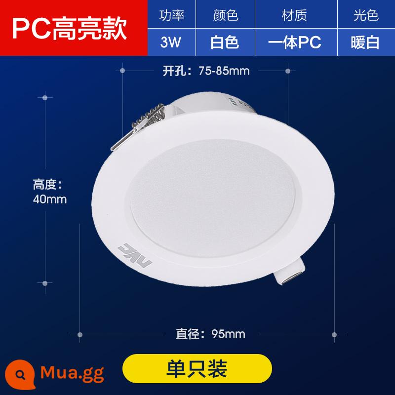 Đèn LED downlight siêu mỏng NVC Lighting 7.5 khoan nhúng nhà phòng khách âm trần khoét lỗ 12W20 - Model PC 3 watt, lỗ khoan 7,5cm, ánh sáng trắng ấm