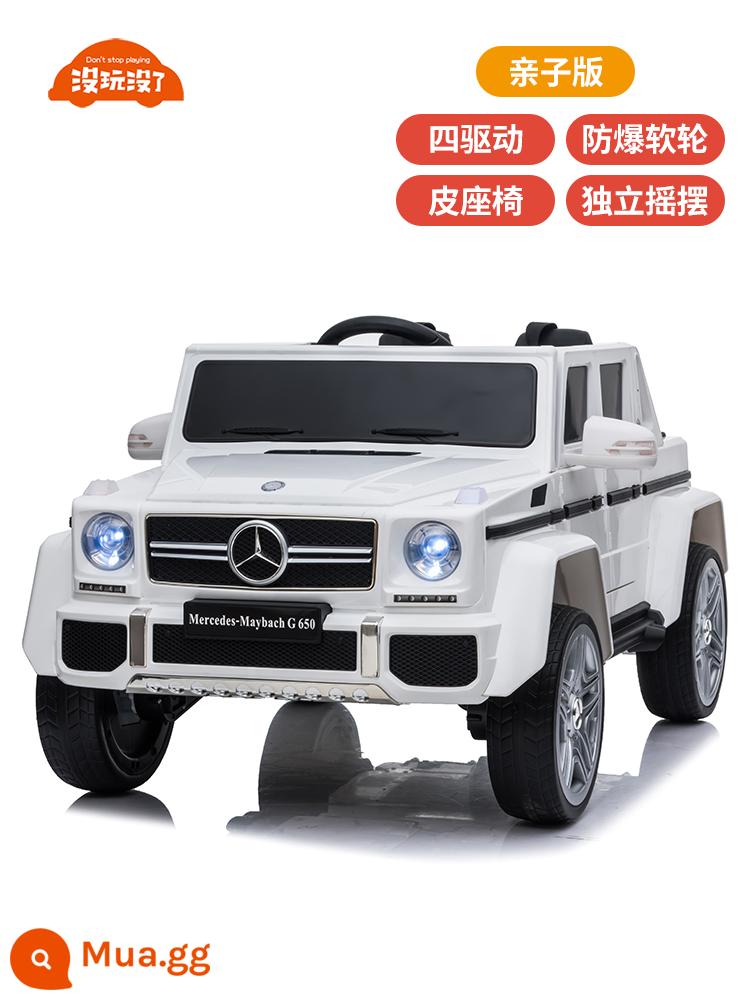 Ô tô điện trẻ em Mercedes-Benz G 4 bánh cho bé có xe đồ chơi điều khiển từ xa người lớn ngồi được 2 chỗ bé trai và bé gái - Cấu hình hàng đầu [kiểu cha mẹ và con cái ☆ màu trắng] dẫn động bốn bánh + xích đu độc lập + ghế da + bánh xe chống cháy nổ