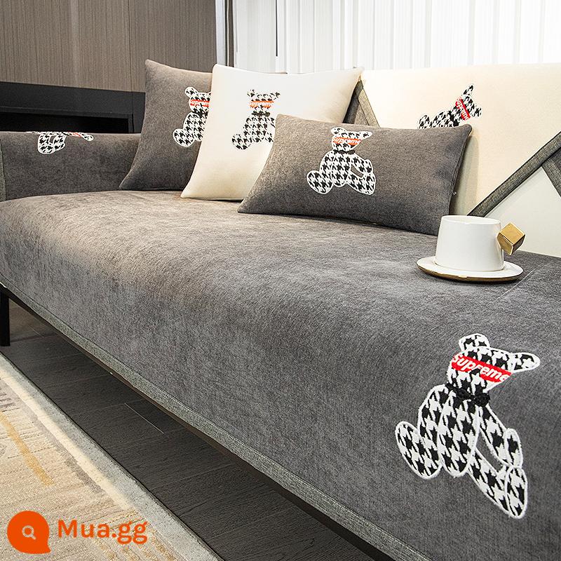 Nam Cực nhẹ phong cách sang trọng đệm sofa bốn mùa đệm ngồi đa năng hiện đại cao cấp chống trượt bọc ghế sofa da bọc khăn vải - Gấu mát - xám