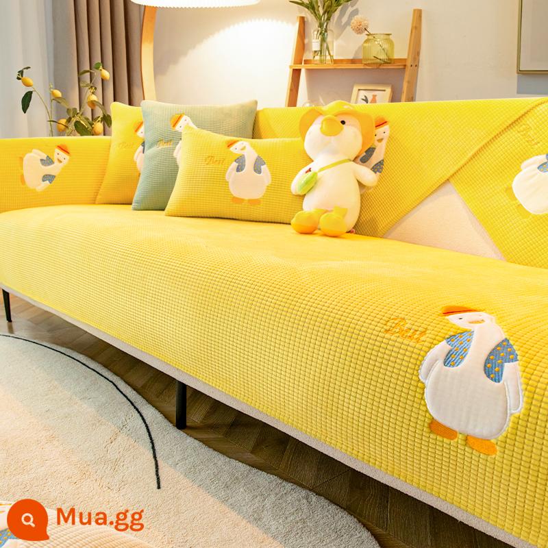 Đệm sofa hoạt hình bốn mùa vải phổ quát chống trượt bọc ghế sofa bằng da tối giản hiện đại bao gồm khăn bao gồm tất cả đệm ghế bọc vải - Vịt cong màu vàng