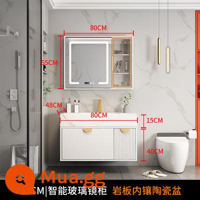 Ánh sáng sang trọng tủ phòng tắm kết hợp các tấm đá hiện đại đơn giản, chậu rửa mặt, bàn giặt đồ trang trí thông minh mỹ phẩm - 0,8 mét + chậu đá liền mạch + tủ gương kính thông minh + lắp đặt miễn phí