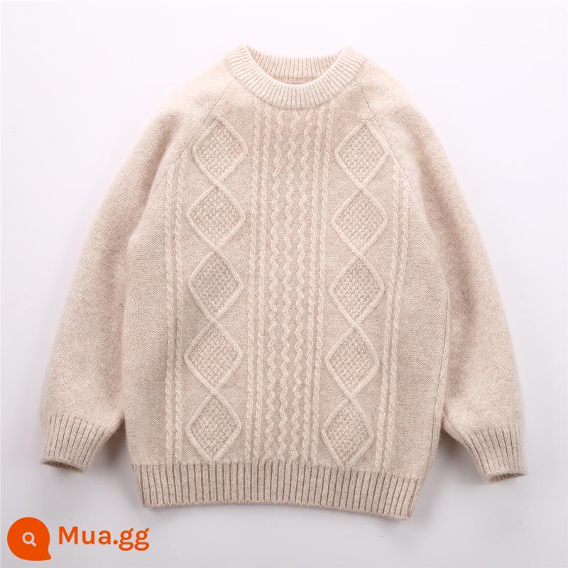 Áo len cashmere trẻ em Len cashmere nguyên chất 100% Áo len bé trai bé gái cổ tròn áo len đáy cho bé Hongye Yuntai - Cashmere dày màu be