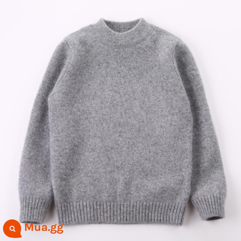 Áo len cashmere trẻ em Len cashmere nguyên chất 100% Áo len bé trai bé gái cổ tròn áo len đáy cho bé Hongye Yuntai - Cashmere cao cấp dày màu xám