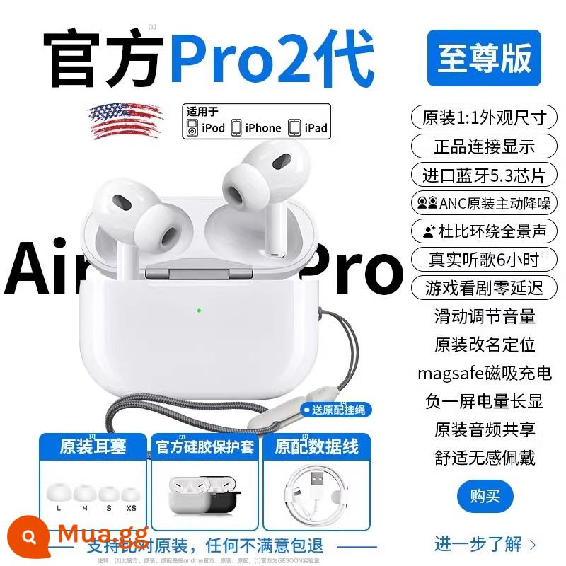 Tai nghe Bluetooth không dây Huaqiangbei giảm tiếng ồn chính hãng thế hệ thứ năm phù hợp cho iPhone15 Apple Pro2 Andemi - [Phiên bản tối cao thế hệ thứ năm] -Giảm tiếng ồn 120dB★Hiển thị kết nối chính hãng★Chức năng đầy đủ 1:1 chính thức