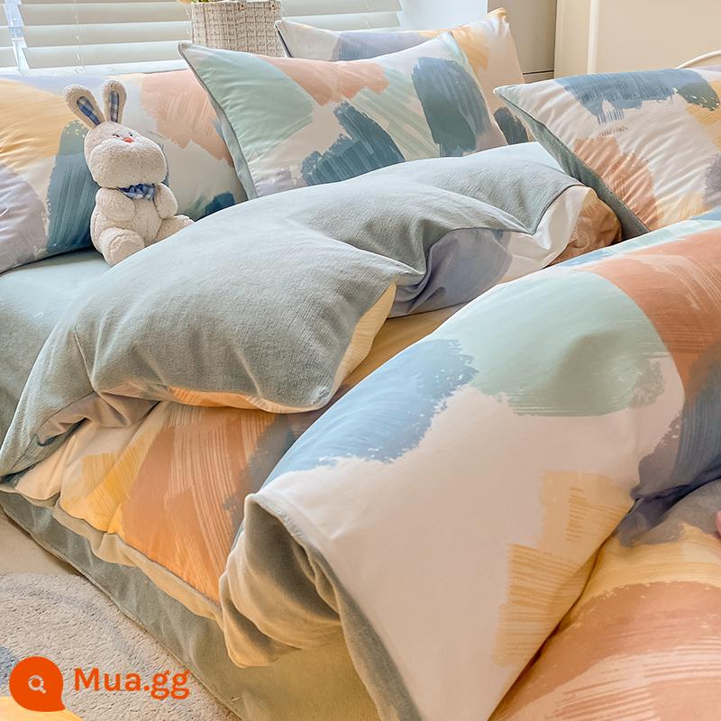 Mùa đông dày ab bề mặt cotton ins vỏ chăn đơn mảnh 150x200 san hô sữa bề mặt vải nỉ 1.5m vỏ chăn - Giai điệu tranh sơn dầu [Một bông nhung sữa B]