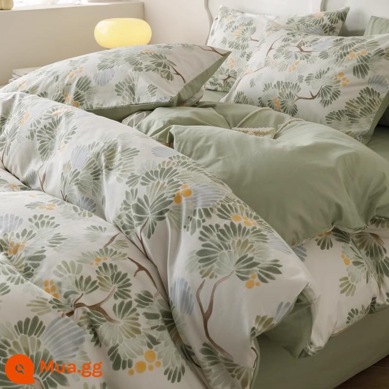 Bộ bốn mảnh giường ngủ bằng vải cotton nguyên chất, vải cotton nguyên chất Bộ khăn trải giường, ga trải giường và vỏ chăn bông mùa xuân theo phong cách Bắc Âu, bộ ga trải giường ba mảnh vừa vặn - Luo Ying [dành riêng cho co rút, không chảy, 100% cotton chải kỹ]