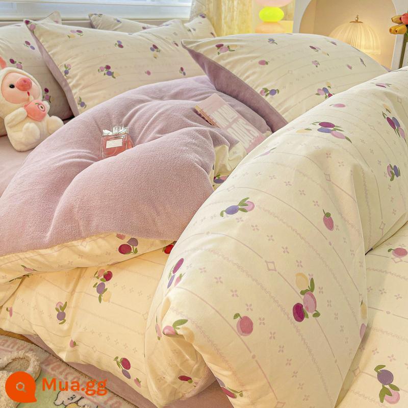 Phong Cách Công Chúa Mùa Đông Một Bông B Sữa Nhung Vỏ Chăn Đơn 150X200X230Cm Cotton Nguyên Chất plus Nhung 1.5M Vỏ Chăn - Nho tím [A bông B nhung sữa]