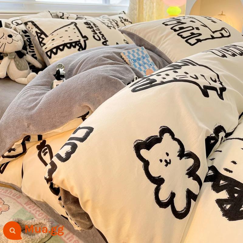 Mùa đông dày ab bề mặt cotton ins vỏ chăn đơn mảnh 150x200 san hô sữa bề mặt vải nỉ 1.5m vỏ chăn - Graffiti [Một bông nhung sữa B]