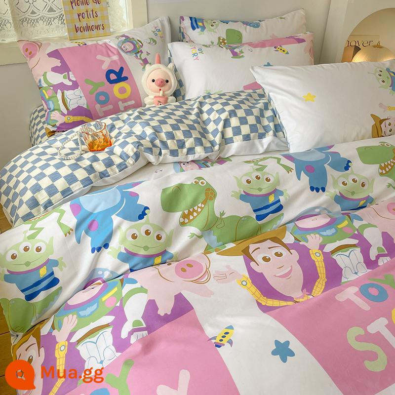 Ins gió giường 4 món 100 cotton ga trải giường cotton nguyên chất Tulip 3 bộ nhỏ họa tiết hoa chăn ga gối đệm ga trải giường - Câu chuyện đồ chơi [in 100% cotton]