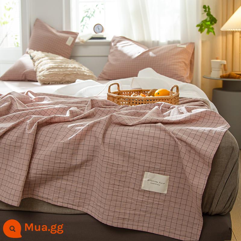 Loại A bông nguyên chất ga trải giường cotton đã giặt một mảnh 100 cotton cũ vải thô dày chăn đơn ký túc xá vỏ gối được trang bị ga bộ ba mảnh - lưới màu hồng