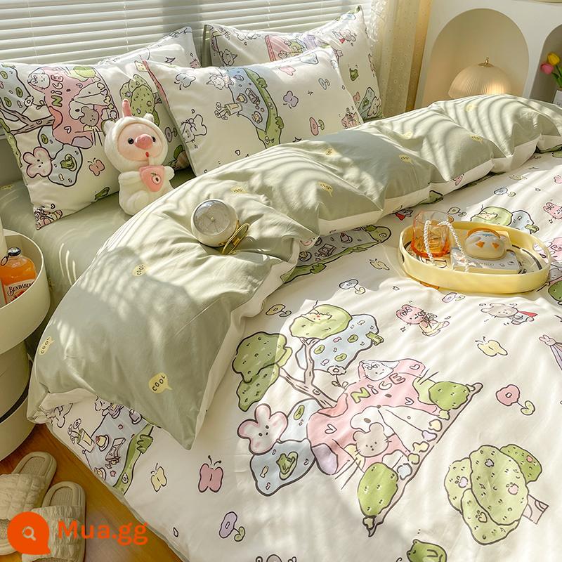 Ins gió giường 4 món 100 cotton ga trải giường cotton nguyên chất Tulip 3 bộ nhỏ họa tiết hoa chăn ga gối đệm ga trải giường - Tận hưởng Vườn Xuân [in 100% cotton]