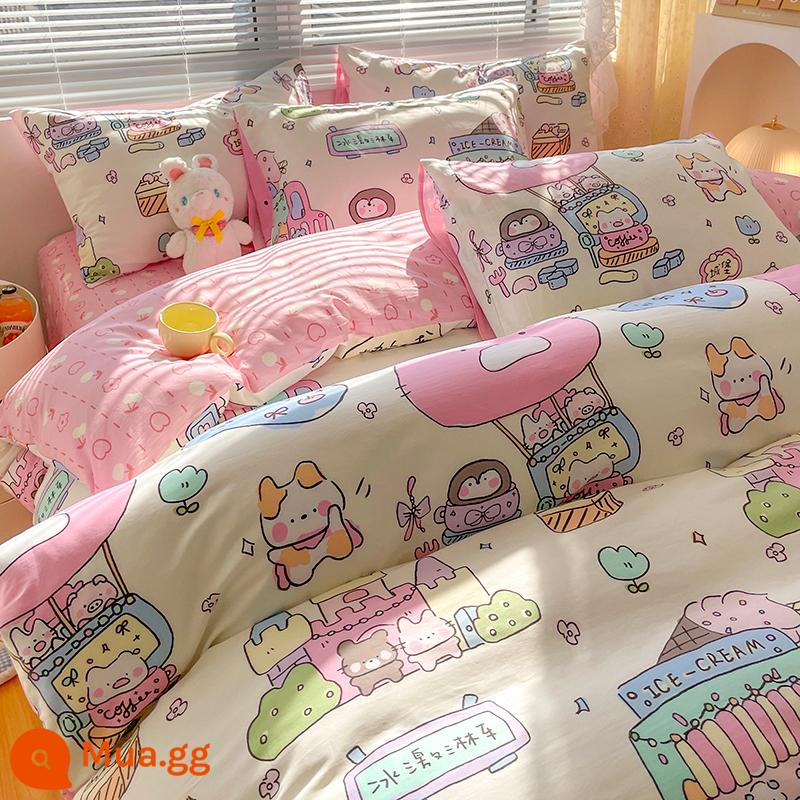 Ins gió giường 4 món 100 cotton ga trải giường cotton nguyên chất Tulip 3 bộ nhỏ họa tiết hoa chăn ga gối đệm ga trải giường - Thiên đường hội họa cho trẻ em [In 100% cotton]