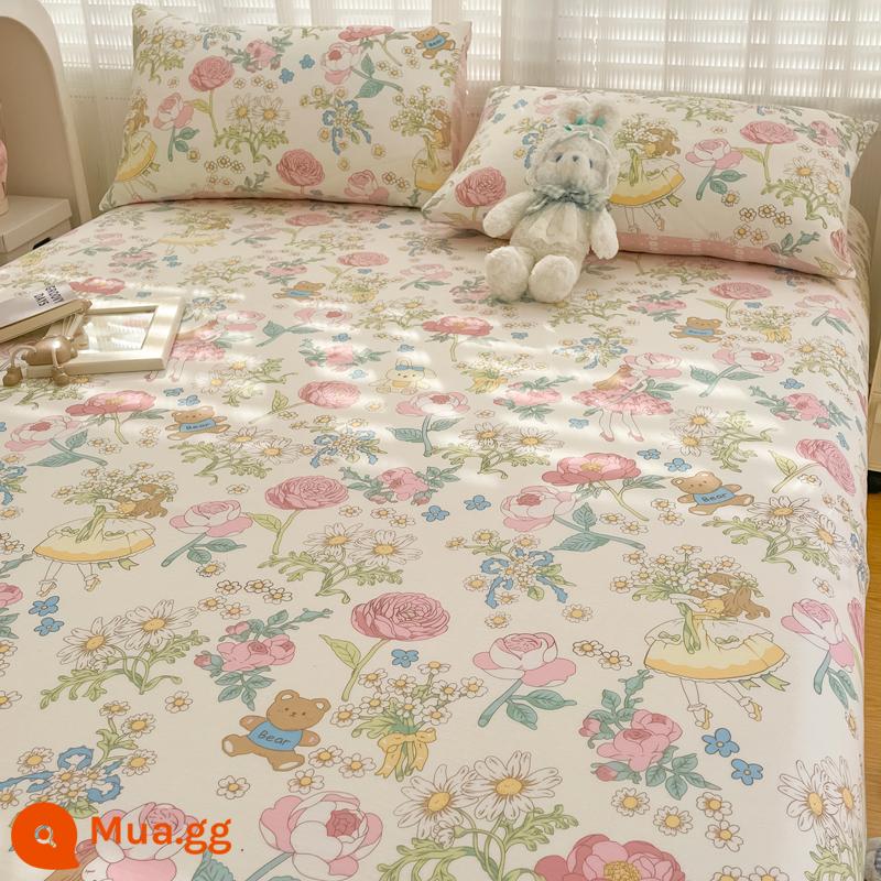 Giường cotton túi một mảnh trải giường cotton Simmons bọc nệm giường túi trẻ em áo gối chống trơn trượt 3 bộ giường ngủ - Khu vườn bí mật của thỏ