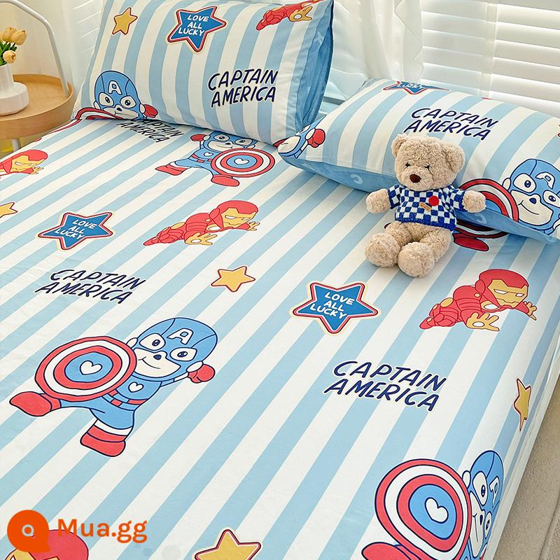 Dễ thương dành cho trẻ em ga trải giường bằng cotton nguyên chất một mảnh cotton 100 ký túc xá ga trải giường đơn được trang bị ga gối 1,5m 2 bộ ba mảnh 8 - đội trưởng khiên