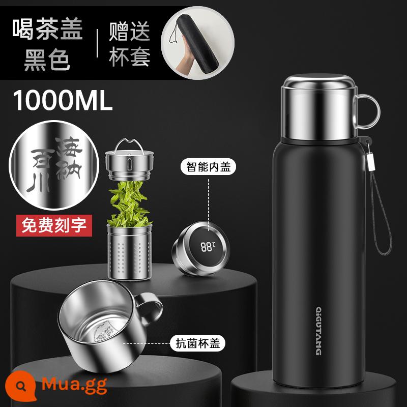 Cốc cách nhiệt nam công suất lớn toàn thép 316 inox 304 tách trà tách nước tách trà cốc nước - [Nâng cấp tay cầm kháng khuẩn] Hiển thị nhiệt độ thông minh 1000ml màu đen dành cho doanh nghiệp (đi kèm nắp cốc và dây)