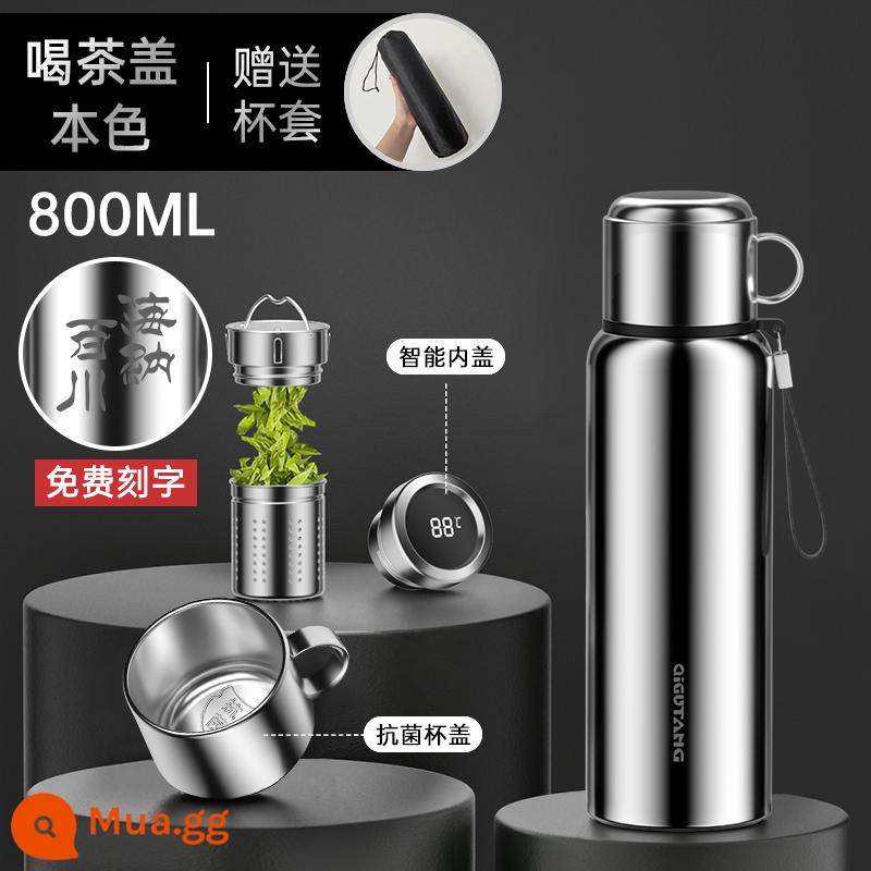 Cốc cách nhiệt nam công suất lớn toàn thép 316 inox 304 tách trà tách nước tách trà cốc nước - [Nâng cấp tay cầm-kháng khuẩn] Màu thép 800ml - Hiển thị nhiệt độ thông minh (đi kèm nắp cốc và dây)