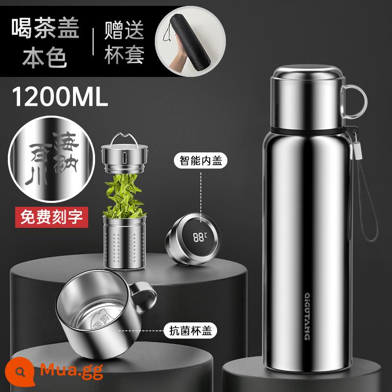 Cốc cách nhiệt nam công suất lớn toàn thép 316 inox 304 tách trà tách nước tách trà cốc nước - [Nâng cấp tay cầm kháng khuẩn] Màu thép 1200ml - Hiển thị nhiệt độ thông minh (đi kèm nắp cốc và dây)