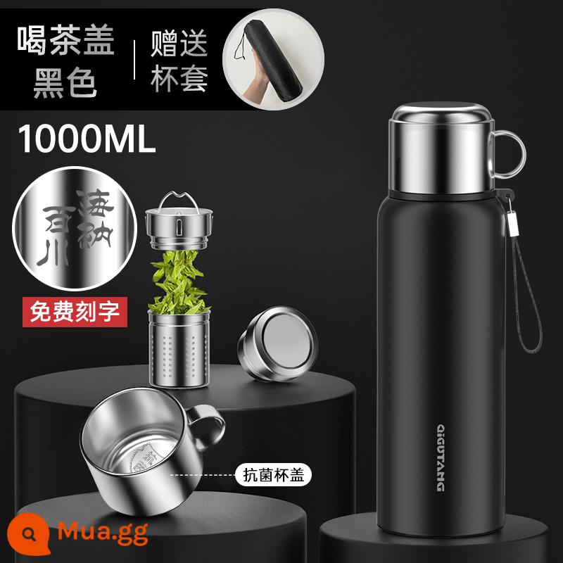 Cốc cách nhiệt nam công suất lớn toàn thép 316 inox 304 tách trà tách nước tách trà cốc nước - [Nâng cấp tay cầm kháng khuẩn] Business black 1000ml (tặng kèm ốp cốc và dây đeo)