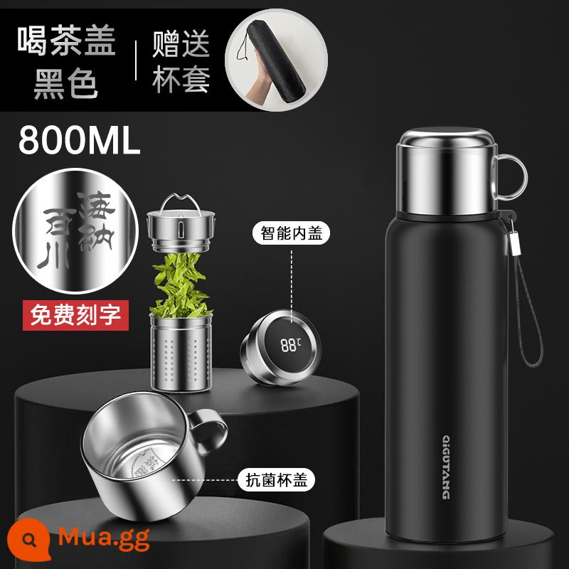 Cốc cách nhiệt nam công suất lớn toàn thép 316 inox 304 tách trà tách nước tách trà cốc nước - [Nâng cấp tay cầm kháng khuẩn] Business black 800ml - Hiển thị nhiệt độ thông minh (đi kèm nắp cốc và dây)