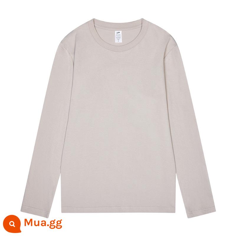 230G Nam Dài Tay Thu Đông Nam Tân Cương Cotton Chải Kỹ Hạng Nặng Cổ Tròn Màu Trắng Nguyên Chất Rời Đáy áo Sơ Mi - mòng biển xám