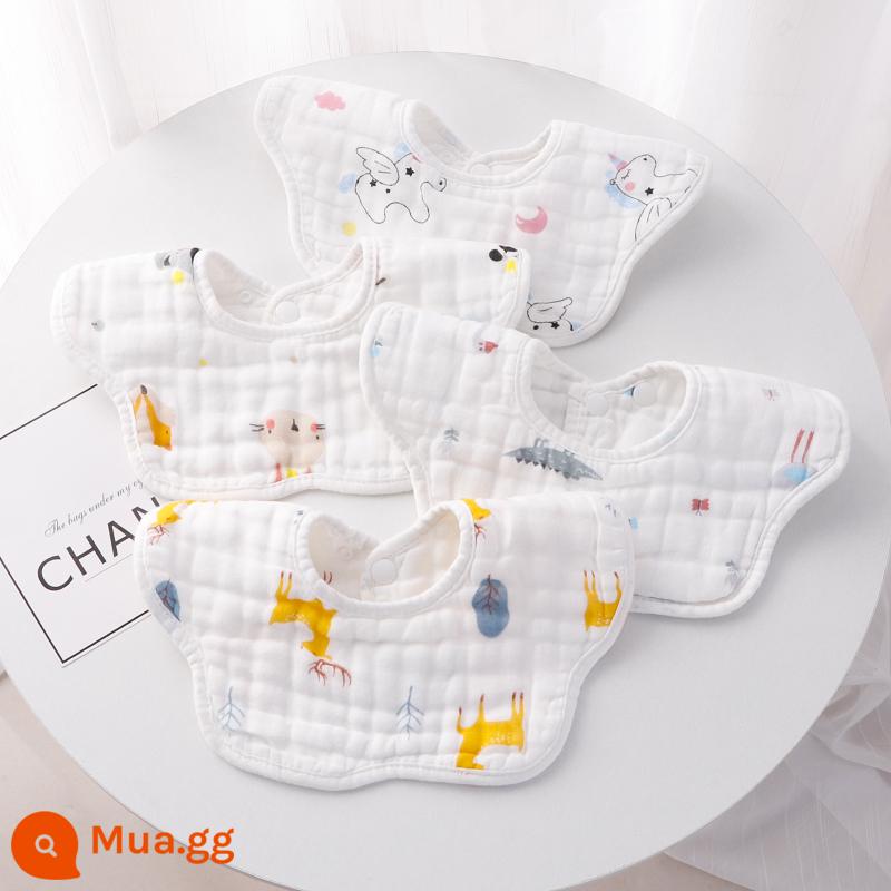 Khăn ăn chảy nước dãi cho bé nguyên chất cotton chống thấm nước nam yếm bé sơ sinh nước dãi yếm có dây đeo chống nôn khăn quàng cổ dễ thương - Bộ 4 yếm sọc nhăn 8 lớp cho thú cưng không thấm nước