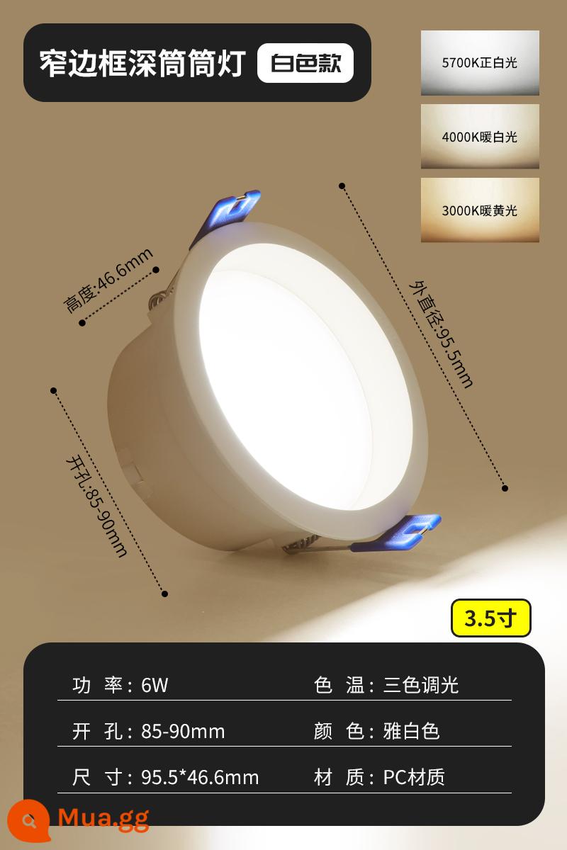 Op Đèn LED Âm Trần Downlight Nhúng Hộ Gia Đình Âm Trần Đèn Phòng Khách Nòng Đèn 4/6W Khoan 7.5 Cm Lỗ Ánh Sáng Lỗ Ánh Sáng - Ống sâu chống chói 3 màu lỗ khoan 6W 8.5-9cm