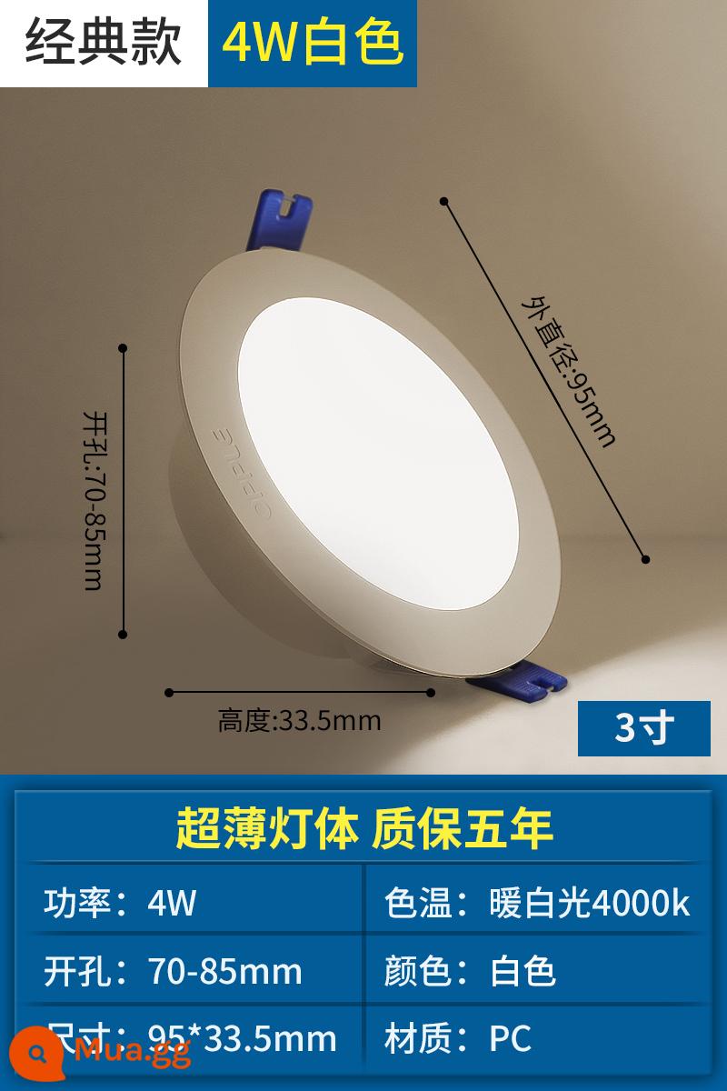 Op Đèn LED Âm Trần Downlight Nhúng Hộ Gia Đình Âm Trần Đèn Phòng Khách Nòng Đèn 4/6W Khoan 7.5 Cm Lỗ Ánh Sáng Lỗ Ánh Sáng - Cổ điển 4W-khoan lỗ 7-8.5cm-ánh sáng trắng ấm 4000K