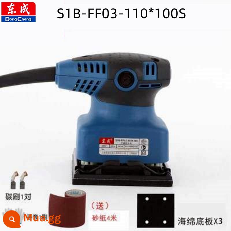 Dongcheng Flat Sander Chế biến gỗ Máy mài điện Gỗ Lô đất Tấm kim loại Máy đánh bóng sơn Máy giấy nhám - Cấu hình tiêu chuẩn 240 watt 03-110*100/S + 3 miếng bọt biển + 4 mét giấy nhám + găng tay + bàn chải carbon, mẫu hấp thụ sốc mới nhất