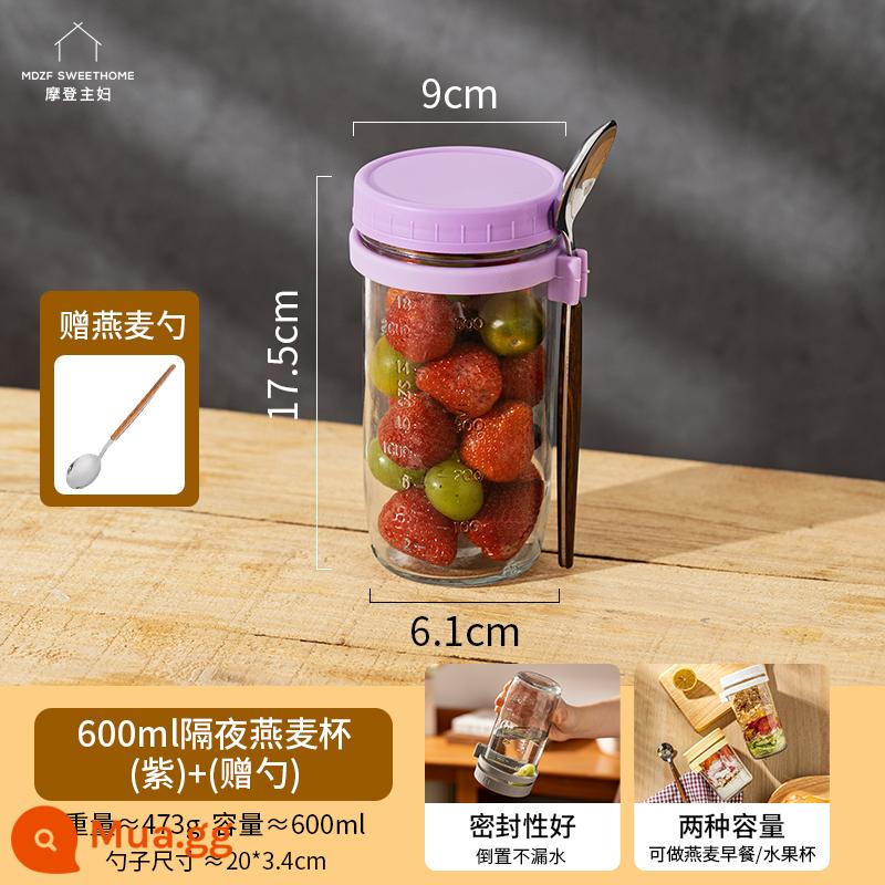 Bà Nội Trợ Hiện Đại Qua Đêm Bột Yến Mạch Cốc Di Động Có Nắp Thìa Salad Cốc Trẻ Em Uống Sữa Chua Sữa Đậu Nành Quy Mô Sữa - [Mẫu tùy chỉnh độc quyền] Cốc yến mạch qua đêm 600ml [màu tím] + [muỗng miễn phí]