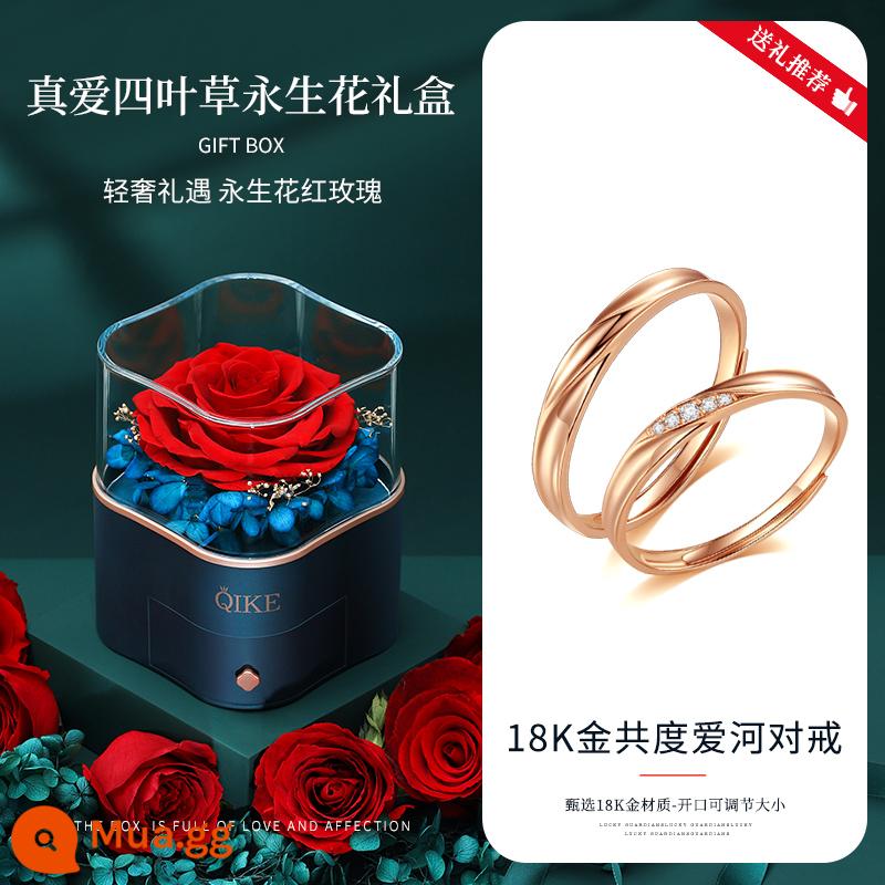 Nhẫn vàng 18k cặp nhẫn đôi nhẫn đôi kim cương hoa hồng màu vàng thiết kế ngách ngày bé trai quà tặng Giáng sinh - [Dát zirconium dọc chất lượng cao - một cặp] + [Hộp quà Tình yêu đích thực Hoa vĩnh cửu]