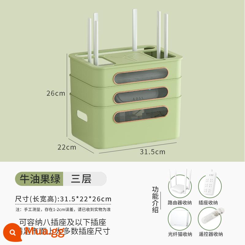 Dây nối dài router không dây hộp lưu trữ ánh sáng sang trọng nhiều lớp đục lỗ wifi ánh sáng mèo giá đa phương tiện hoàn thiện hộp - Bơ xanh [3 lớp]