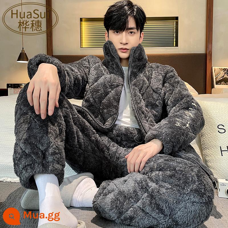 Pyjamas Men's Winter Coral Velvet Velvet Song pluffy ba -layer Cotton Set - P7709 Chữ cái tay nam