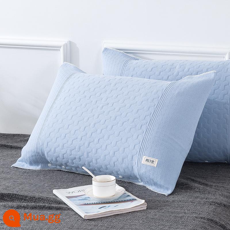 Một cặp chăn ga gối cotton khăn che gối khăn đầu cao cấp Châu Âu cặp đôi đơn ga gối khăn bông khăn che khăn - Cặp hình chữ Y màu xanh nhạt